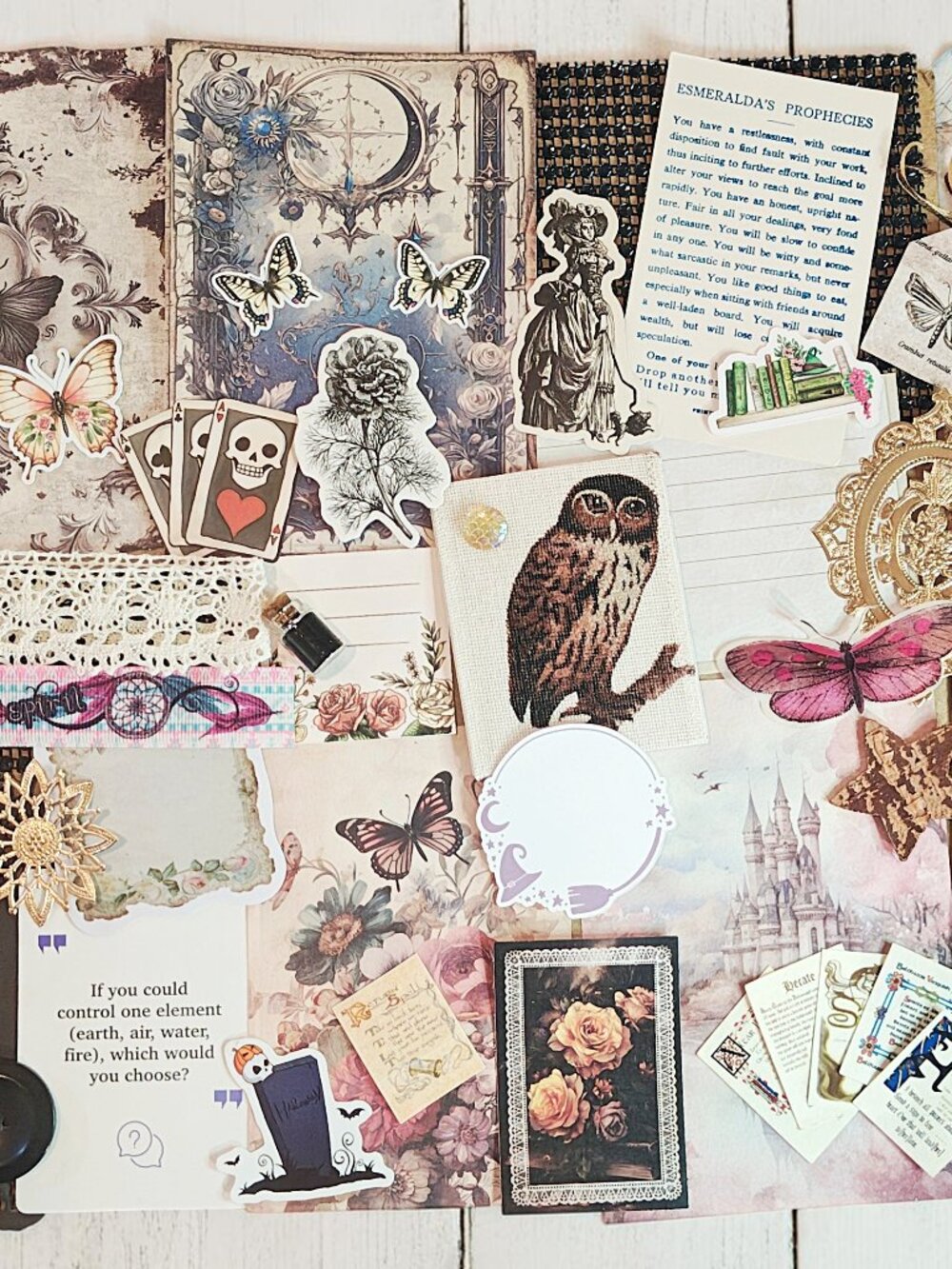 Whimsigoth Theme Papercraft Ephemera Kit, Gothic Stickers Tags, Witchy JJ Supply